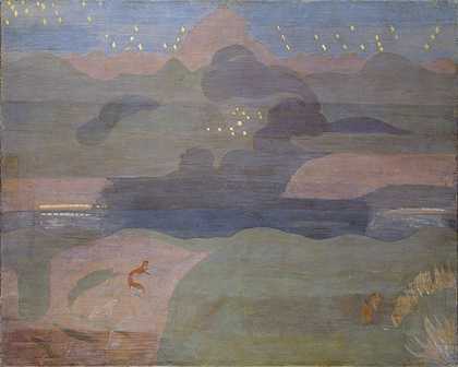 瓦伦湖上的星夜`Starry Night above Lake Walen (1931) by Otto Meyer-Amden