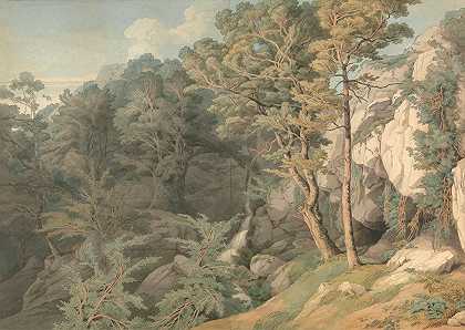 德文郡佳能泰恩`Canonteign, Devon (1804) by John White Abbott