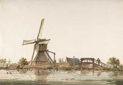 风车景观`Landscape with Windmill (late 18th century) by Anthonie Erkelens