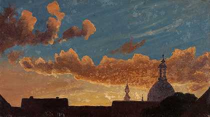 德累斯顿的夜空`Evening Sky over Dresden (1844) by Knud Baade