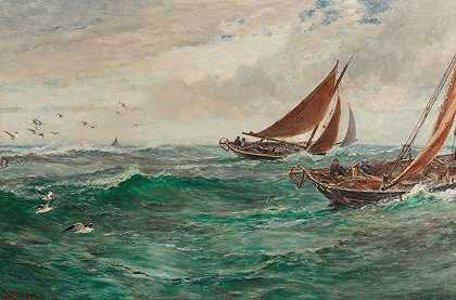 在拖网渔船的轨道上`In the track of the trawlers (1896) by Charles Napier Hemy