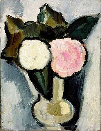 马斯登·哈特利（Marsden Hartley）的《花瓶里的粉色和白色花朵》`Pink and White Flowers in a Vase (circa 1929) by Marsden Hartley