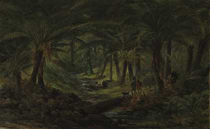 蕨类植物沟与土著家庭`Fern gully with Aboriginal family (1863) by Thomas Clark