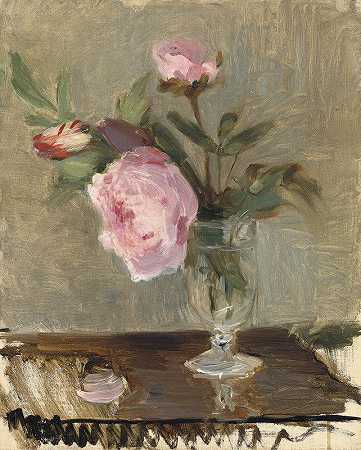 《牡丹花》贝瑟·莫里索`Peonies (c. 1869) by Berthe Morisot