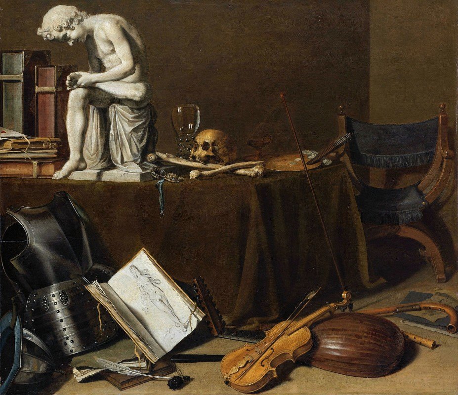 瓦尼塔斯的《斯皮纳里奥的静物》（Pieter Claesz）`Vanitas Still Life with the Spinario (1628) by Pieter Claesz