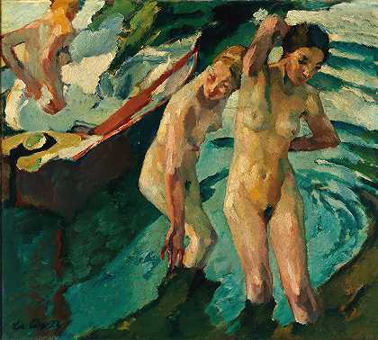 洗澡者`Bathers (1922) by Leo Putz