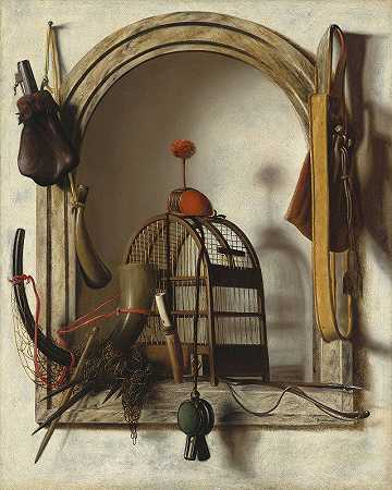Christoffel Pierson的猎鹰装备利基`Niche with Falconry Gear (probably 1660s) by Christoffel Pierson