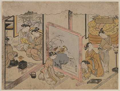 睡觉前喝一杯葡萄酒（摘自一个未命名的系列）`Drinking a Cup of Wine Before Retiring for Bed (From an Untitled Series) (late 1760s) by Suzuki Harunobu