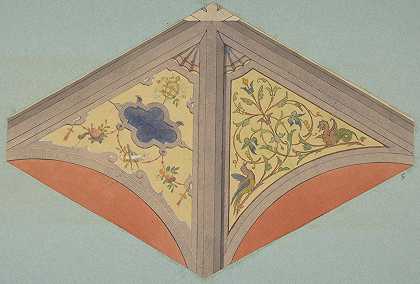 拱形天花板的彩绘装饰设计`Designs for the painted decoration of a vaulted ceiling (1830–97) by Jules-Edmond-Charles Lachaise