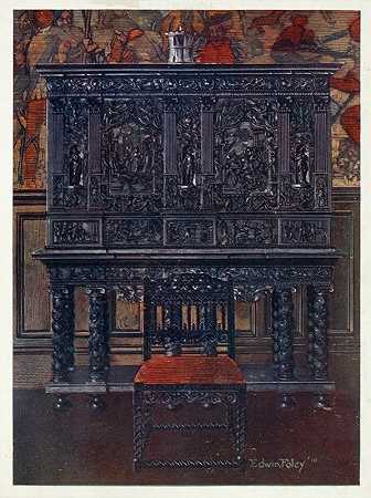 鲁本斯和木雕的乌木橱柜。Edwin Foley镶嵌的屋内配件和龟甲柱`The Rubens cabinet–of ebony carved. Interior fittings inlaid and columns of tortoiseshell (1910 ~ 1911) by Edwin Foley
