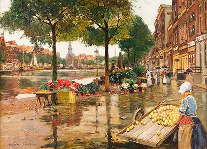阿姆斯特丹花卉市场`Flower market in Amsterdam by Heinrich Hermanns