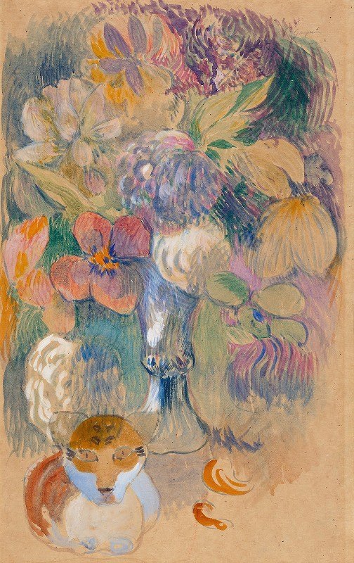 保罗·高更的《猫与静物》`Still Life with Cat (1894–1903) by Paul Gauguin