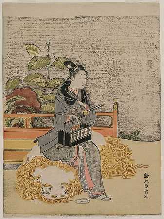 青年作为一个替身出现在梦居（Mitate Monju）`Youth as a Stand~in Monju (Mitate Monju) (c. 1767) by Suzuki Harunobu