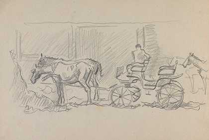 双马马车`Dorożka zaprzężona w dwa konie (1920~1945) by Ivan Ivanec