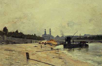 桥ALMA和从码头看到的旧Trocadero奥赛`Le pont de lAlma et lancien Trocadéro vus du quai Orsay (1880) by René Billotte