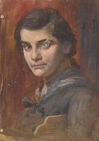 一位年轻人奥雷尔·巴洛的头部研究`Head study of a Young Man Aurel Ballo (1895–1900) by Aurel Ballo