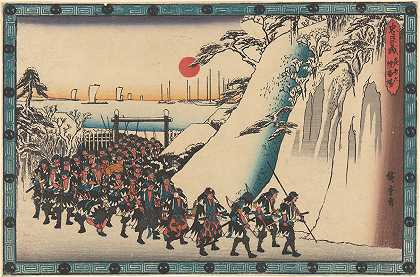 军队在雪中绕山`Army Rounding Hill in Snow (19th century) by Andō Hiroshige