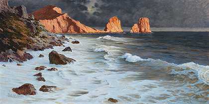 卡普里附近的海岸`Küste bei Capri (1907) by Paul Von Spaun
