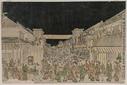 夜景，剧院的街道`Night Scene, Street of Theatres (late 1700s~early 1800s)