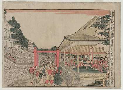 楚辛古拉：第四幕（从《忠诚宝库》系列透景观）`Chushingura: Act IV (from the series Perspective Pictures for The Treasure House of Loyalty) (c. 1790s) by Kitao Masayoshi