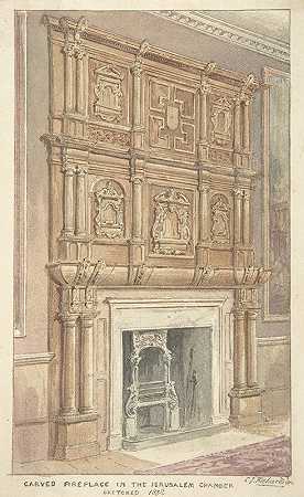 威斯敏斯特耶路撒冷厅壁炉中的橡木雕刻`Oak Carving from Fireplace in the Jerusalem Chamber, Westminster (1838) by Charles James Richardson