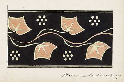 用叶子装饰的缎带`Bandversiering met bladeren (1890) by Johanna van de Kamer