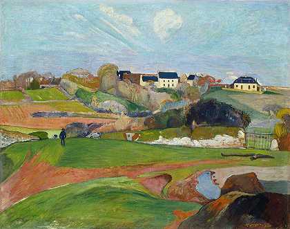 普尔杜风景`Landscape at Le Pouldu (1890) by Paul Gauguin