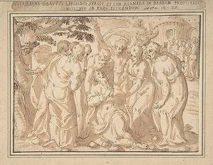 圣保罗被包围`Saint Paul Surrounded by Disciples after His Lapidation at Lystra (1590–1618) by Disciples after His Lapidation at Lystra by Giovanni Guerra