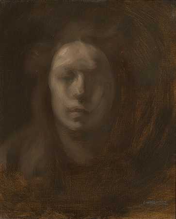 垂着头发的女孩`Girl with her Hair Down (1900~1905) by Eugène Carriere