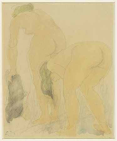 书单背面有两名裸体女性`Studieblad met twee naakte vrouwen, op de rug gezien (1850 ~ 1917) by Auguste Rodin