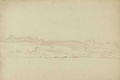 具有山区背景的景观`Paysage avec arrière plan montagneux (19th century) by Jean-Achille Benouville