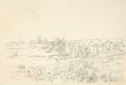 士麦那附近的Acquaduct景观`Landscape with Acquaduct near Smyrna (19th century) by Franz von Hauslab the Younger