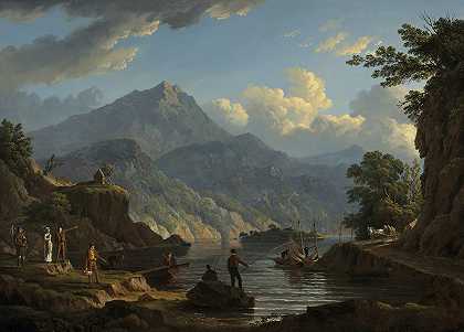 卡特里纳湖的风景与游客`Landscape with Tourists at Loch Katrine by John Knox