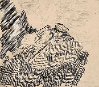 躺在岩石上的人`Man Reclining on a Rock (1925–1935) by Arnold Peter Weisz-Kubínčan