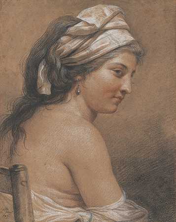 从后面看坐着的女人（玛丽·加布里埃尔·卡佩特）`Study of a Seated Woman Seen from Behind (Marie~Gabrielle Capet) (1789) by Adélaïde Labille-Guiard