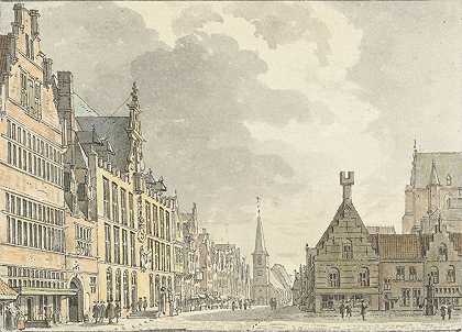 卑尔根市政厅和市场`Stadhuis en Markt te Bergen op Zoom (1739) by Abraham de Haen II