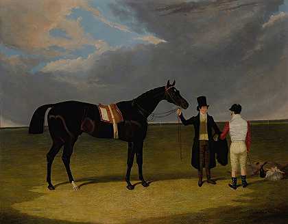 瓦格斯塔夫先生他是唐卡斯特骑师兼教练的马鞍手`Mr. Wagstaffs The Saddler with Jockey and Trainer at Doncaster by John Frederick Herring Snr.