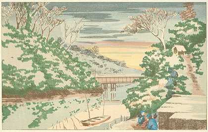 Ochanomizu的雪`Snow at Ochanomizu (1880) by Kobayashi Kiyochika