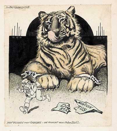 约翰·布尔逃离了印度虎`John Bull vlucht voor de Indiaase tijger (1920) by Patricq Kroon