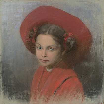 艺术家肖像她女儿乔治娜`Portrait of Artists Daughter Georgina (1910) by Ľudovít Čordák