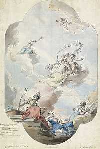 带有婚礼寓言的天花板绘画设计`
Design for a Ceiling Painting with a Nuptial Allegory (c. 1750 ~ c. 1775)  by Pietro Antonio Novelli