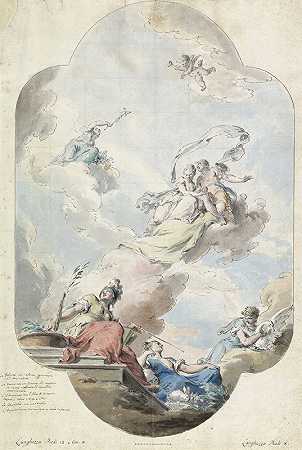 带有婚礼寓言的天花板绘画设计`Design for a Ceiling Painting with a Nuptial Allegory (c. 1750 ~ c. 1775) by Pietro Antonio Novelli