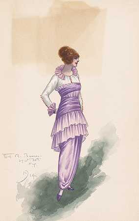 女人s服装和面料`Womans costume and fabric pieces (1914) by Will R. Barnes