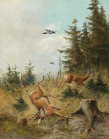 狩猎`The Hunt (1890) by Moritz Müller