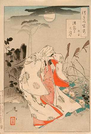 Yokobue在Takiguchi Tokiyori等待`Yokobue Waiting from Takiguchi Tokiyori by Moonlight at Hōrinji (1890) by Moonlight at Hōrinji by Tsukioka Yoshitoshi