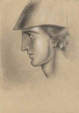 戴头盔的年轻人的头`The head of a young man in a helmet by Ladislav Mednyánszky