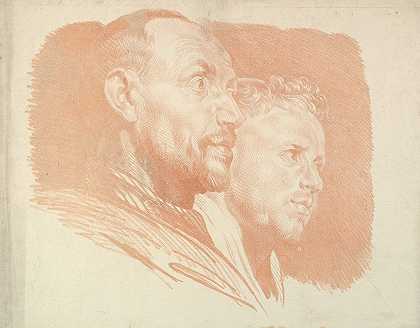 右边有两个男性头像`Two Male Heads in Profile to Right (1765–1810) by Jakob Matthias Schmutzer