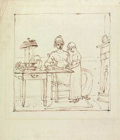 写字台上的女人和女孩`Woman and Girl at a Writing Desk by Benjamin West