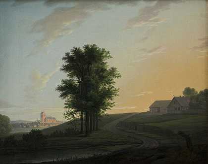 哥本哈根北部Gentofte附近的夜景`Evening Landscape near Gentofte, North of Copenhagen (1764 – 1790) by Erik Pauelsen