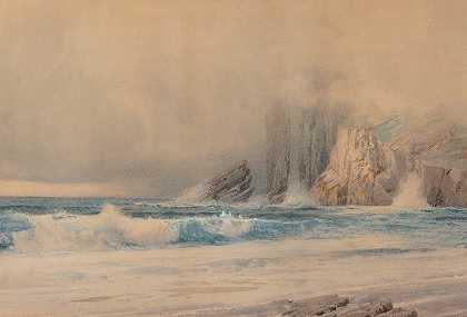 多岩石的海岸`A Rocky Coast (1897) by William Trost Richards